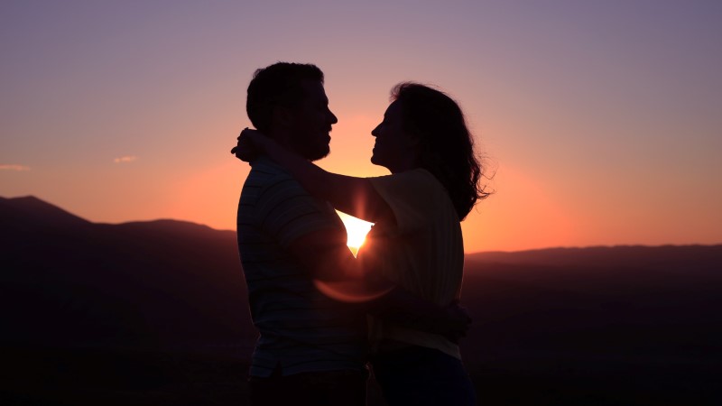 couple over 40 experiencing their happy end in the sunset