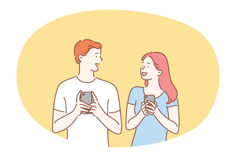 Vector art of couple meeting through online dating