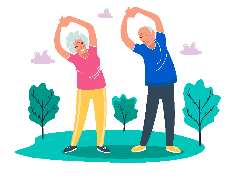 Vector picture from an over 50 couple stretching on a park