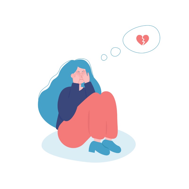 illustration of girl crying because of a broken heart