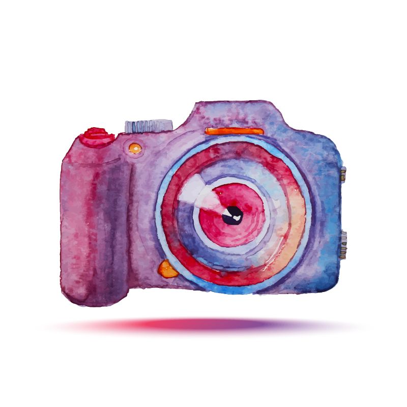 camera drawn in water colors